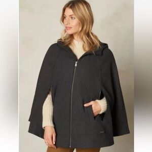 Prana Whitney Cape Women’s Sz S/M Dark Green Heavy Wool Capeled Jacket